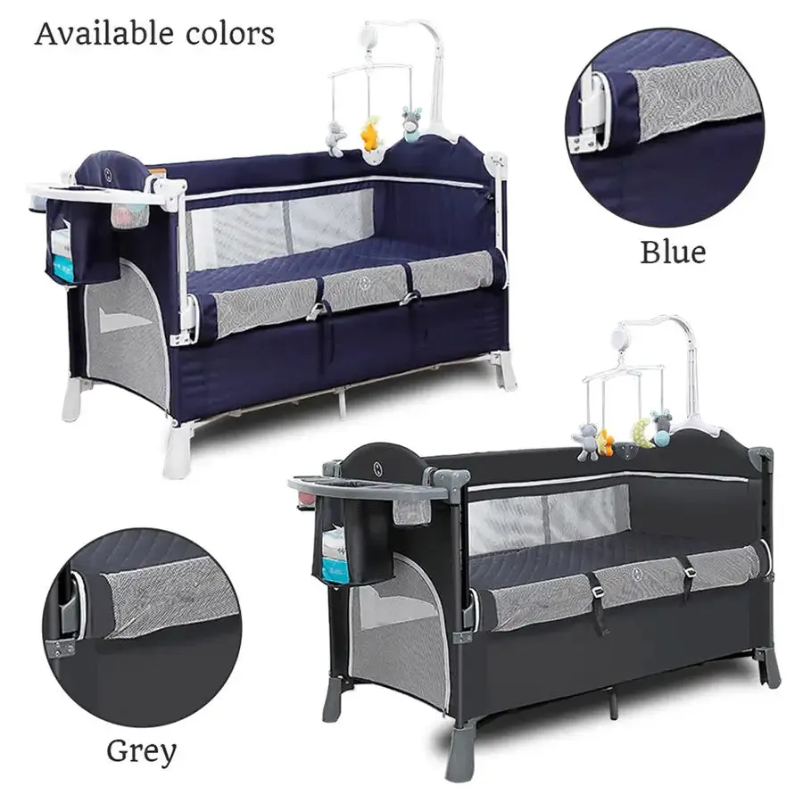 Teknum 4 in 1 Baby Bedside Co-Sleeper Bassinet/Crib and Playpen Wt Rocker (Grey)