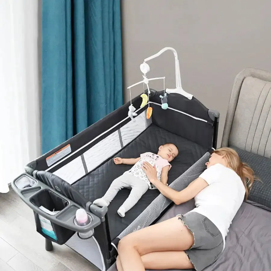 Teknum 4 in 1 Baby Bedside Co-Sleeper Bassinet/Crib and Playpen Wt Rocker (Grey)