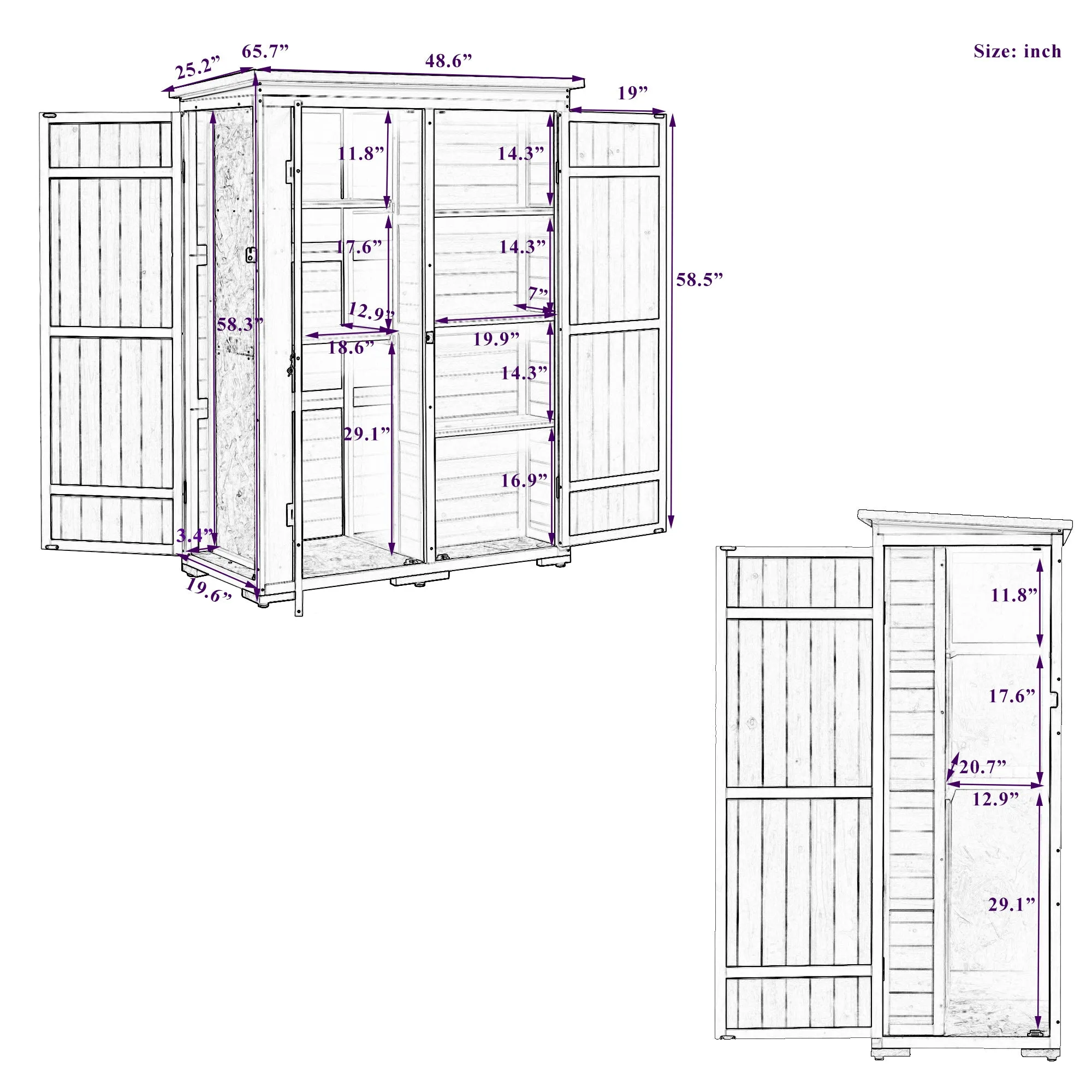 [Video Provided] TOPMAX Outdoor 5.5ft Hx4.1ft L Wood Storage Shed, Garden Tool Cabinet with Waterproof Asphalt Roof, Four Lockable Doors, Multiple-tier Shelves, Natural