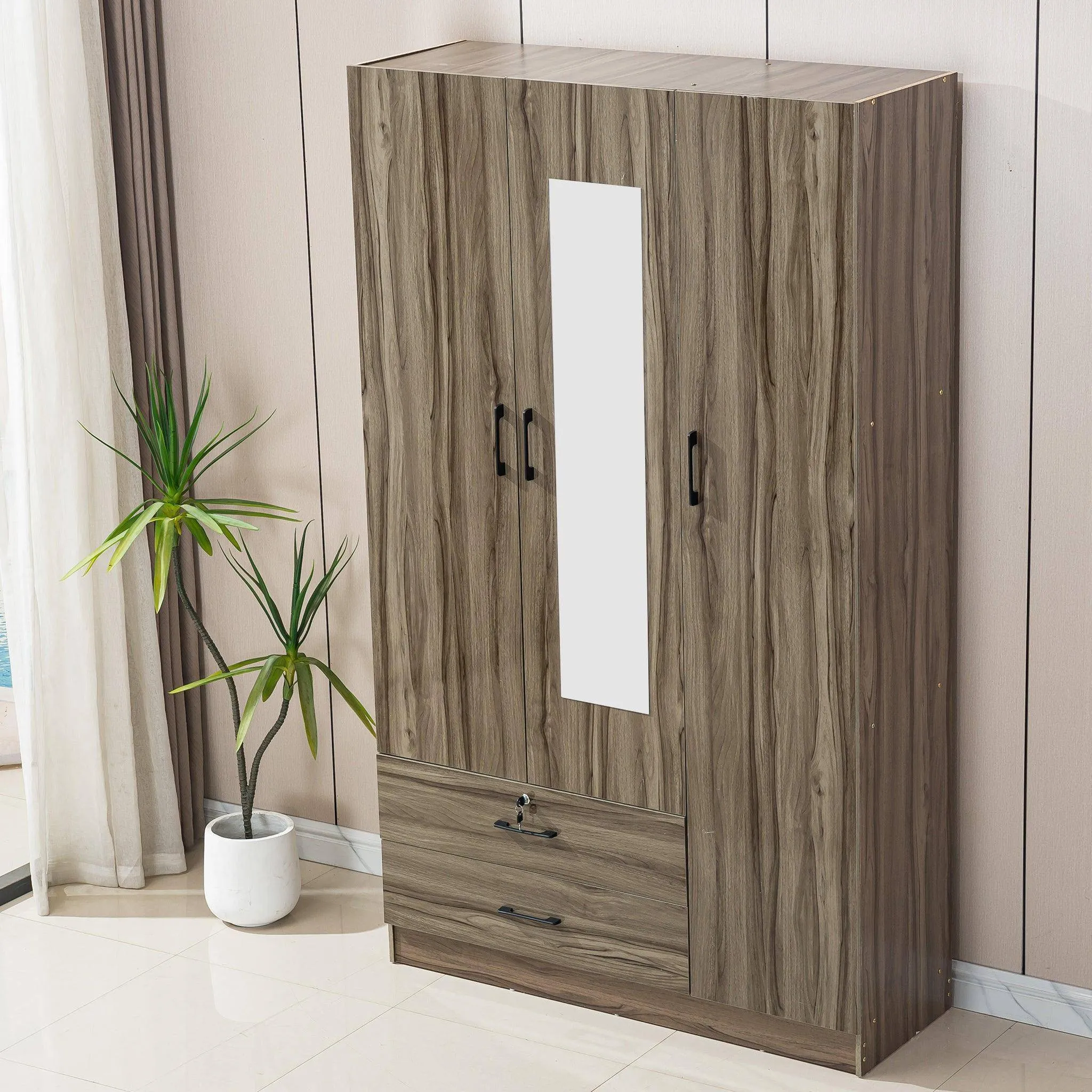 Wood Wardrobe with Mirror-WD-201