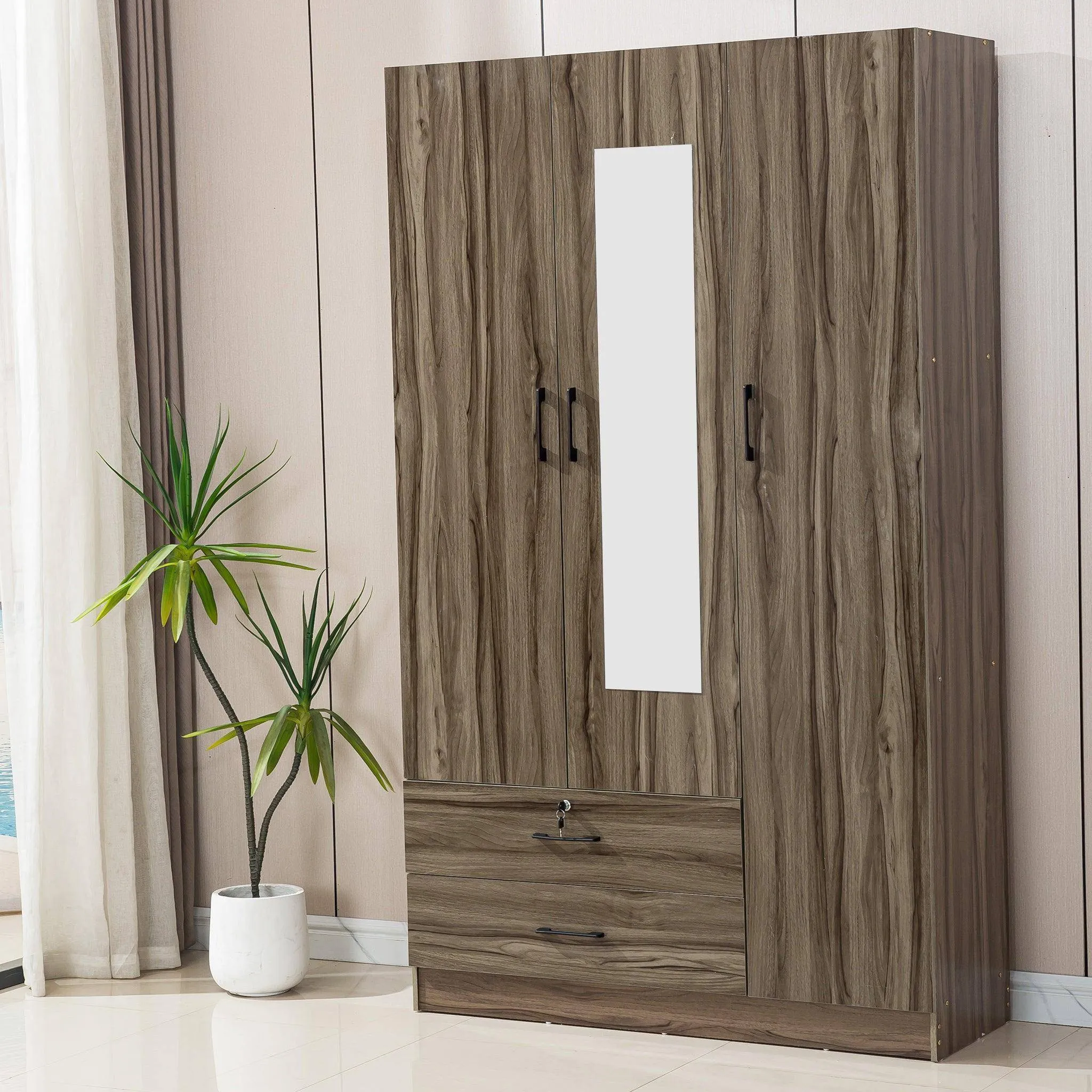 Wood Wardrobe with Mirror-WD-201