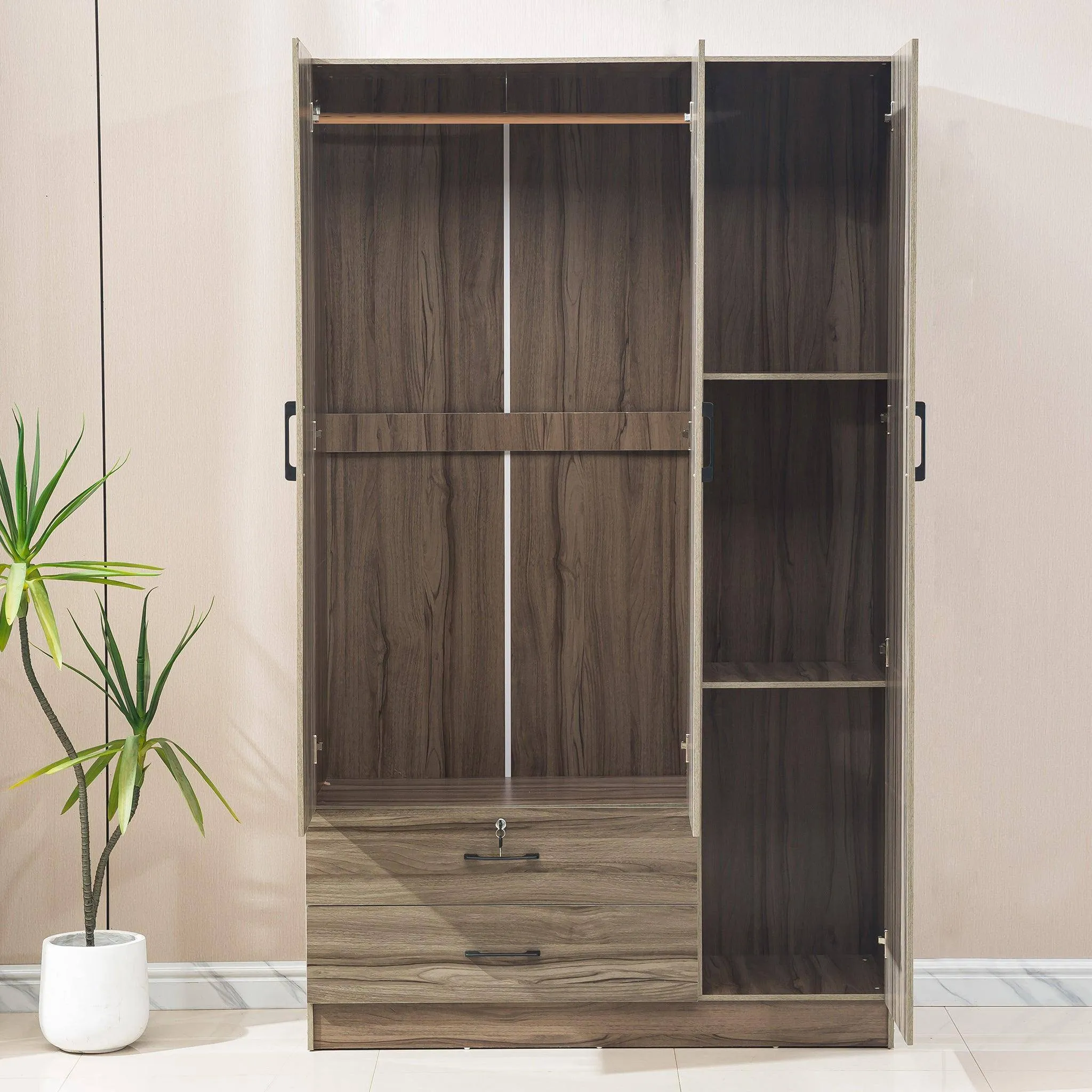 Wood Wardrobe with Mirror-WD-201