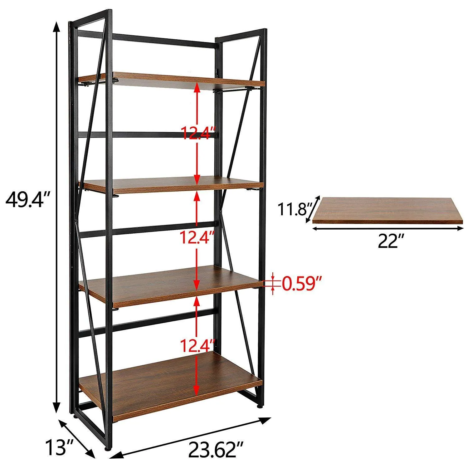 ZENY™ Folding-Bookshelf Storage Shelves 4 Tiers Bookcase Home Office Cabinet Industrial Standing Racks Study Organizer